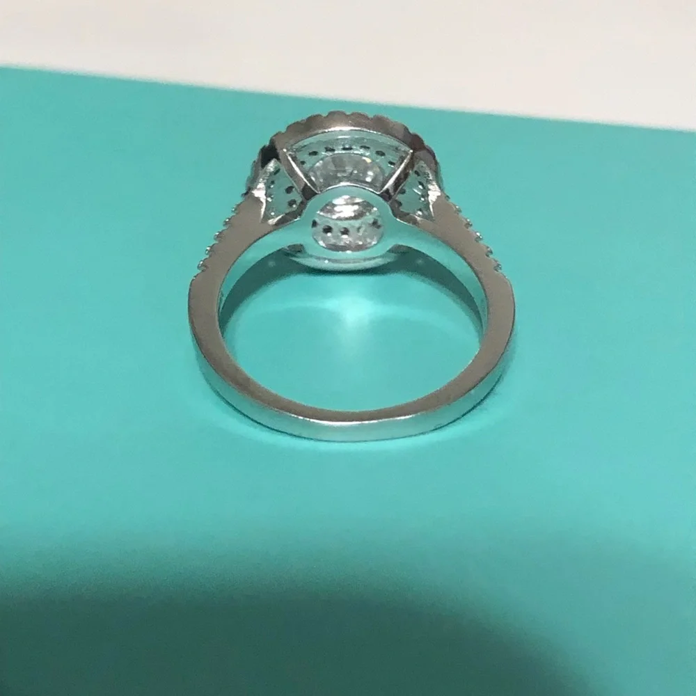 Sona Sterling Silver Double Halo Ring - Picture 3 of 6